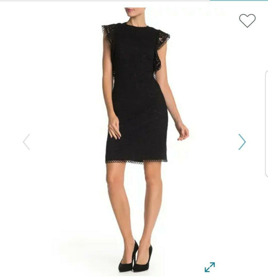 Vince Camuto Flutter-Sleeve Lace Sheath Dress Black 14