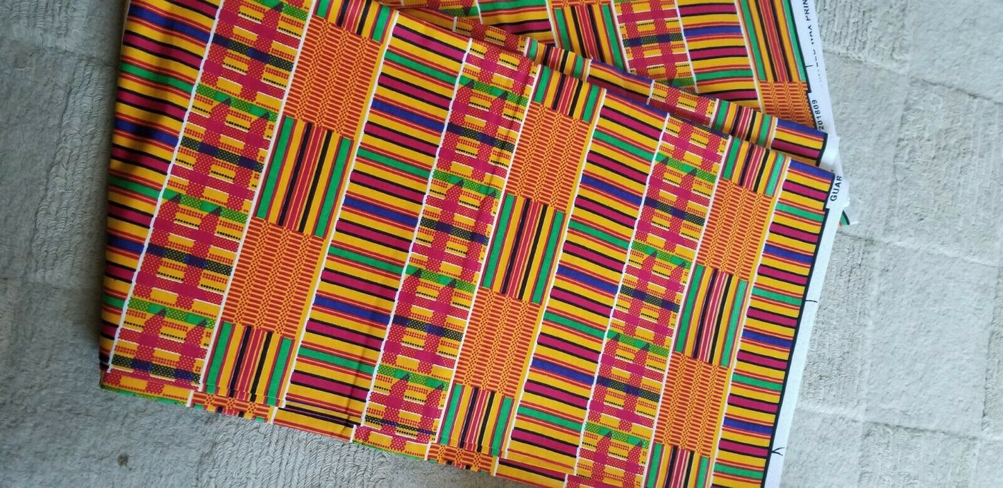 Kente Print African Wax Print 100% Cotton Fabric ~1 yd~$7.25