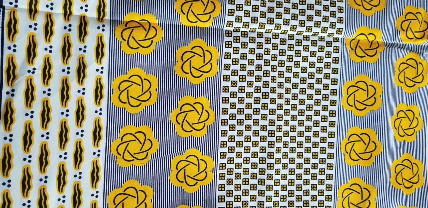 Assorted motif vibrant Yellow African Print fabric#1 ~2 yds $12