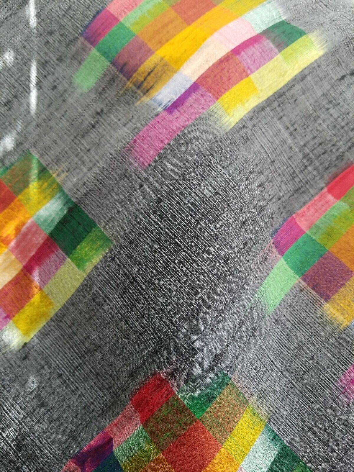 Kente Colors in Silk Lux Scarf/Head Wrap(Grey) 72"×21.5"