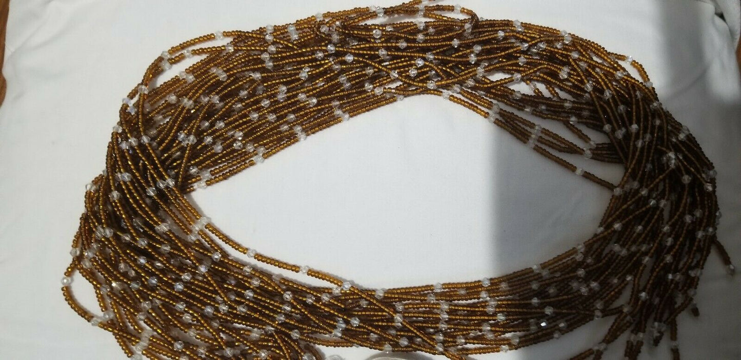 African waist beads Brown& white  Dazzling ~ very Long ..45-53inches long