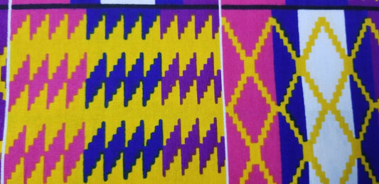 Kente Print African Wax Print 100% Cotton Fabric ~2 YARDS × 23"