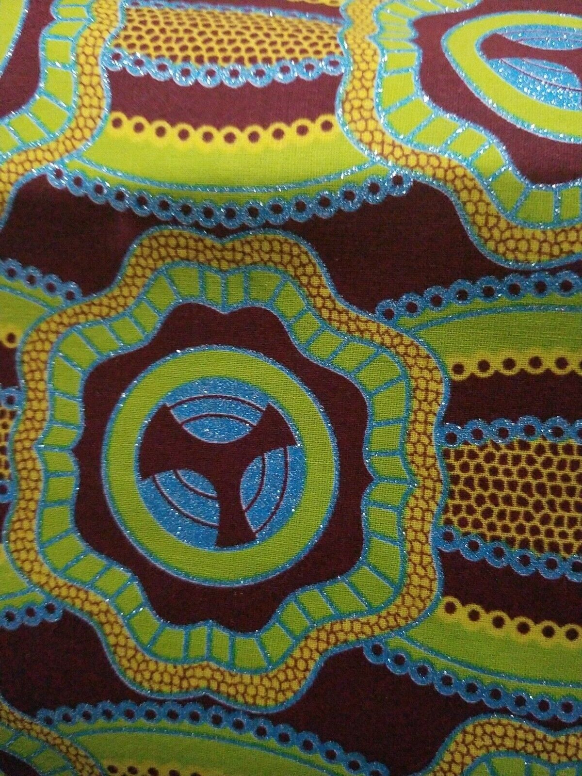 High fashion green MULTICOLOR African Wax Print 100% Cotton Fabric ~70 "×21"~$10