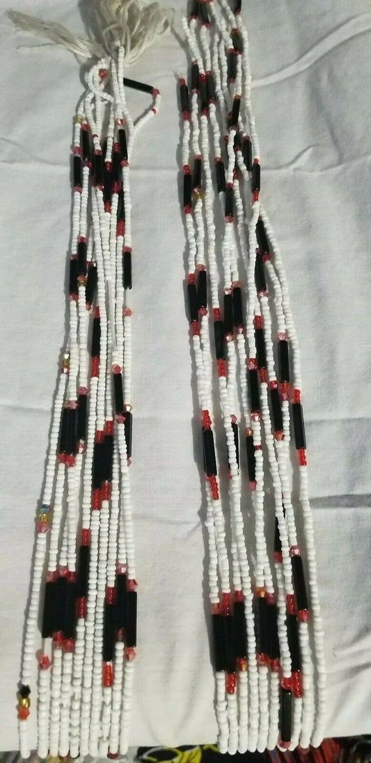 African waist beads White and Red Multi...Very Beautiful Dazzling ~ 45" to 53"