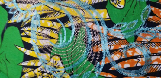 Green Multi Color African Print. Lace over Print Design ..$12.50 per yard