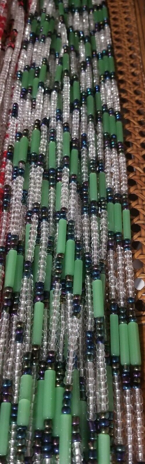 African waist beads Green& white translucent Dazzling ~ very Long