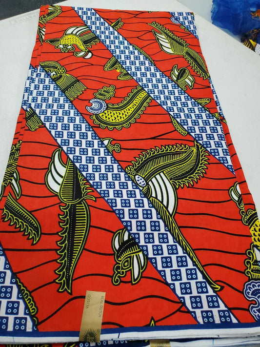 Bold Orange Motif African Print 100% Cotton $7 per yard