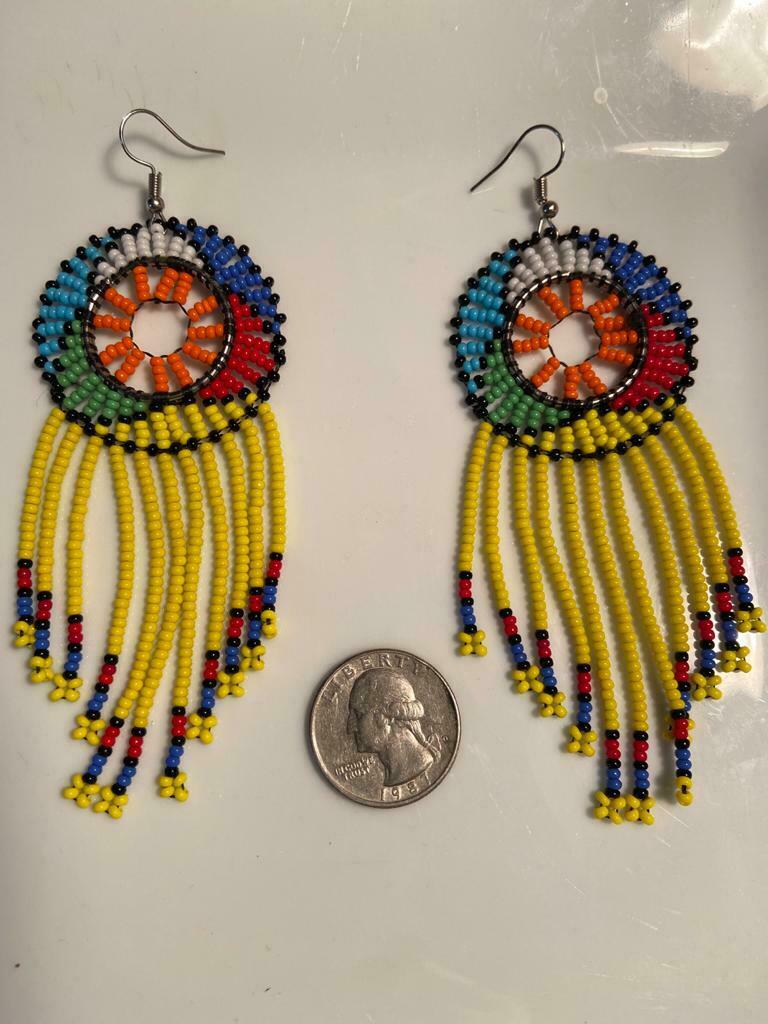 Handmade Multi-Color Zulu Beaded Earrings With Tassels