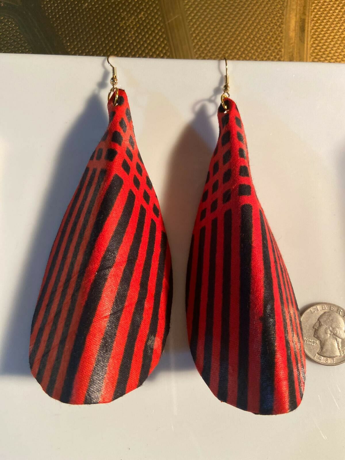 African Print Butterfly Earrings Red stripes1~ $12 Ships Free