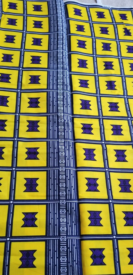 Assorted motif vibrant Yellow African Print fabric ~2 yds $12(stool morif)