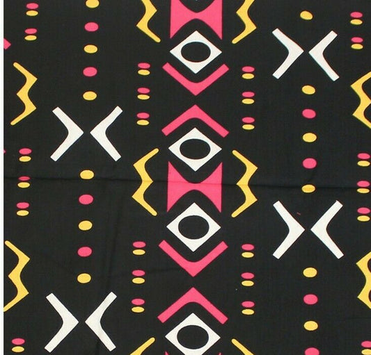 Black & PINK mudcloth Geo Design Print Fabric with yellow accent colors by  yard