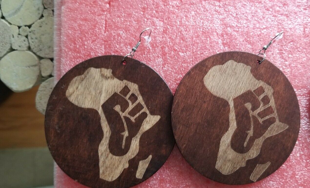 Black Power Fist Wood Women Fashion Dangle Earrings(bLK) ~$8