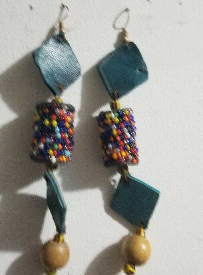 Handmade Leather and beads African Earrings$8.99