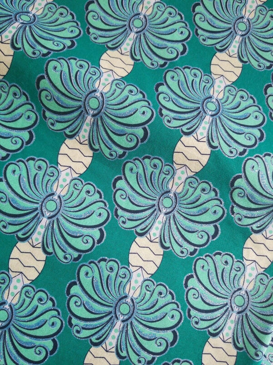 High fashion Green MULTI African  Print 100% Cotton Fabric ~1 yd ×47"  $11.50