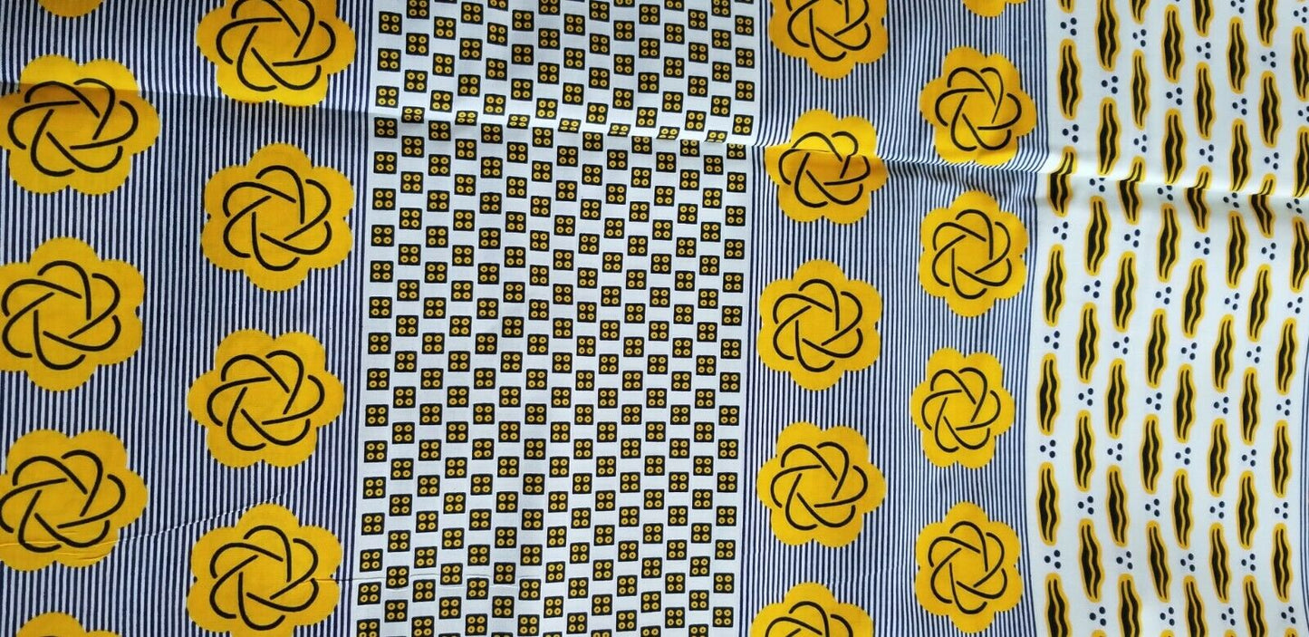 Assorted motif vibrant Yellow African Print fabric#1 ~2 yds $12