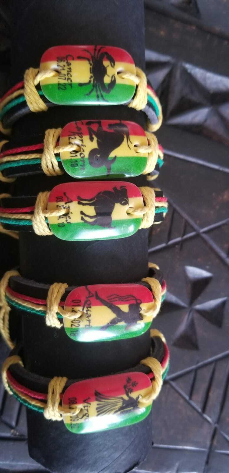 Zodiac Rasta Corded and Leather Bracelet
