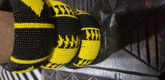 Hand Woven African Zulu  Beaded Bangle (Yellow &BLK) $12 ea