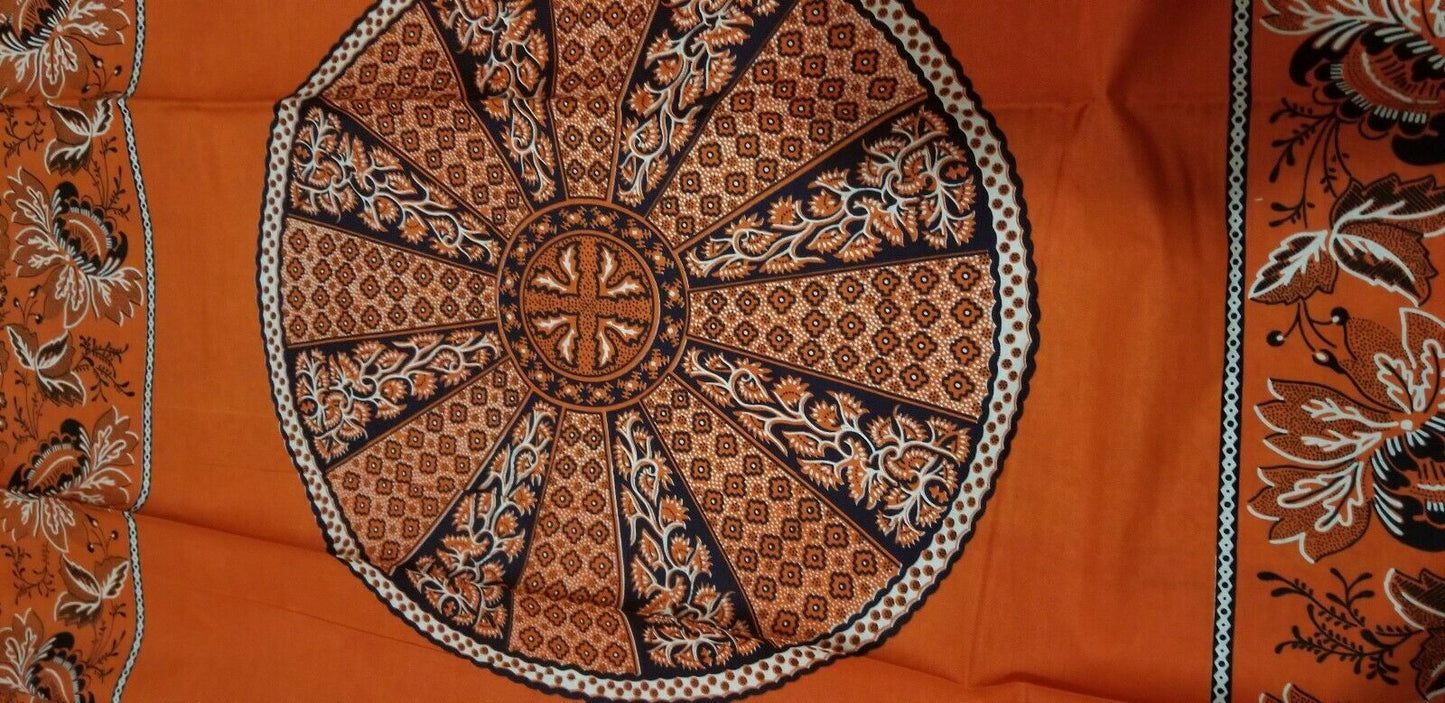 African Print With OrangeBackground And Bold Circular Motif Details 4yards