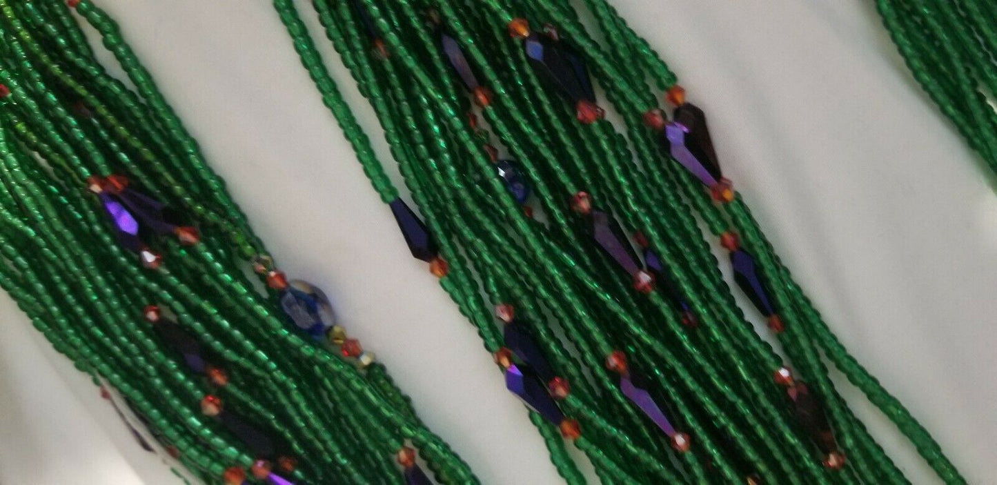Ultra Vibrant Green African Waist Beads~ Long With Decorative Accents..46"-53"