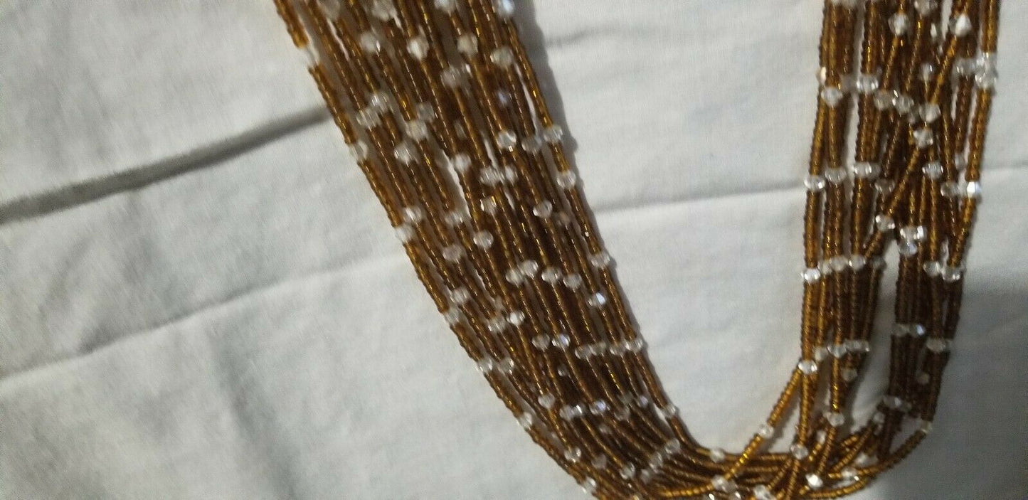 African waist beads Brown& white  Dazzling ~ very Long ..45-53inches long~2pc
