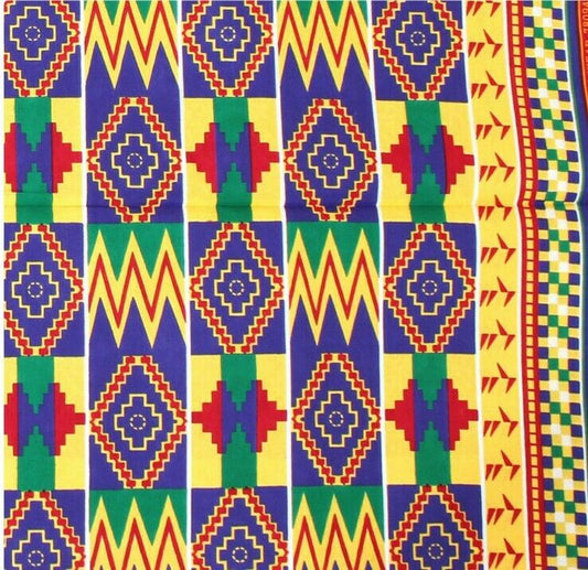 Blue Multi Authentic Kente design in Print Fabric by the yard $8