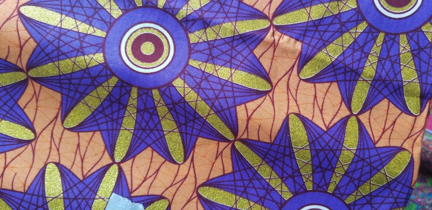 High fashion  African  Print Orange&Purple 100% Cotton Fabric ~71"×23"