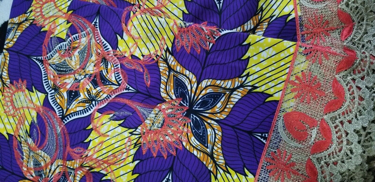 PurpleMulti Color African Print. Lace over Print Design .. per 6yds