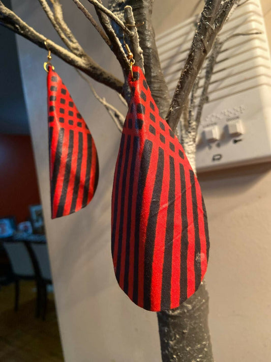 African Print Butterfly Earrings Red stripes1~ $12 Ships Free