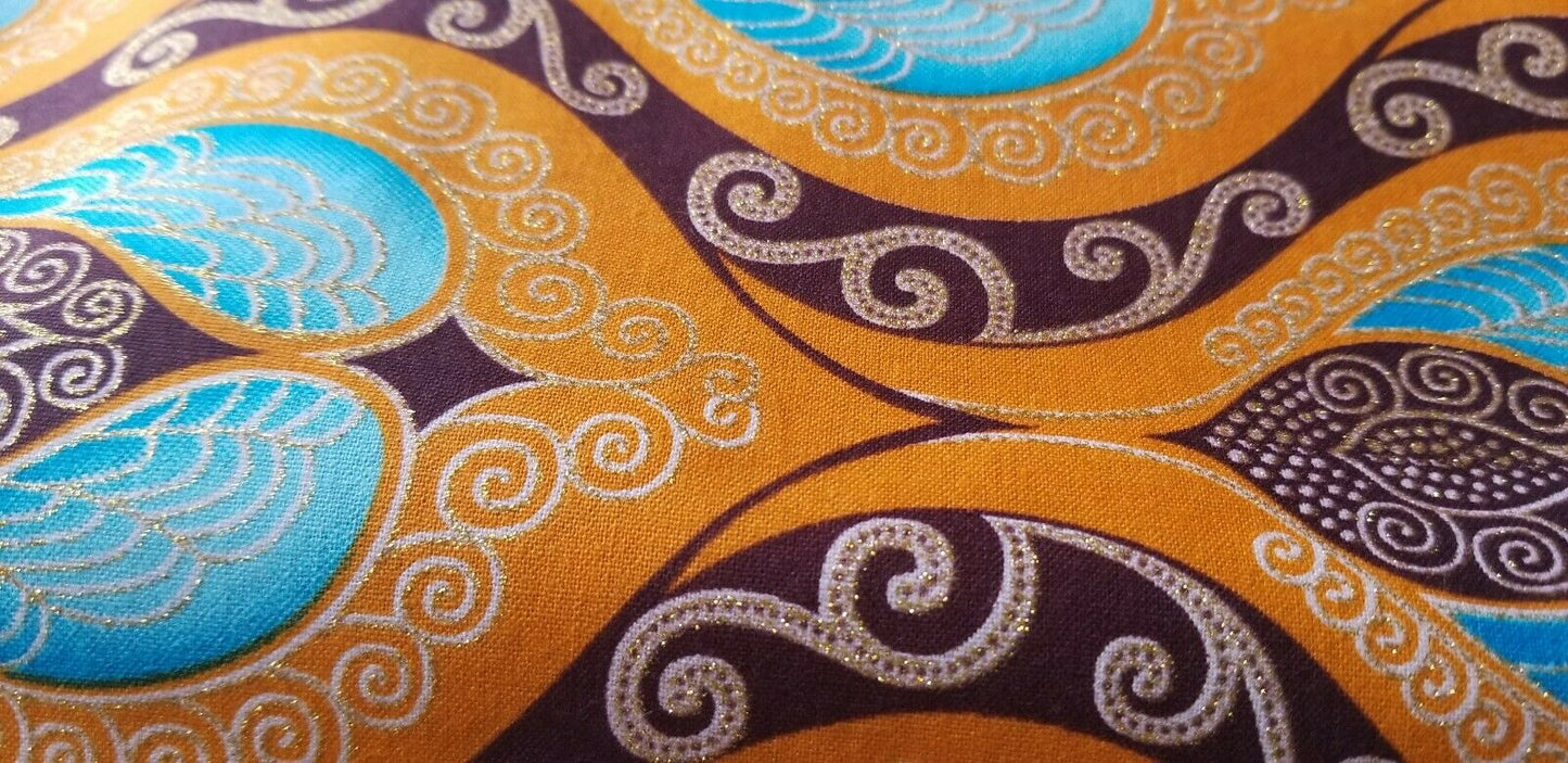 High fashion  African  Print Orange Multi 100% Cotton Fabric ~70×24