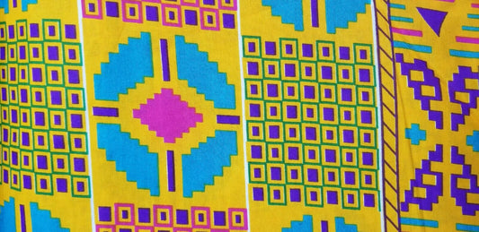 Kente Print African Wax Print 100% Cotton Fabric ~2 YARDS × 23"