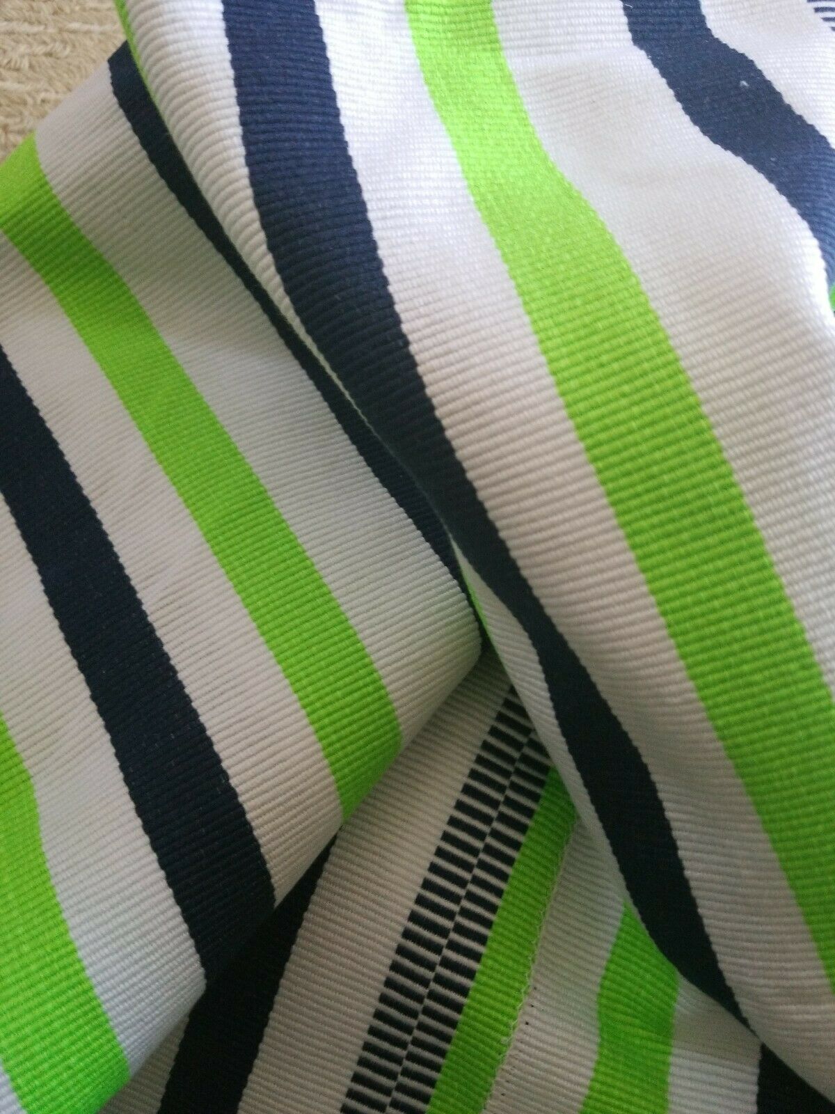 Hand woven Faso Da Fani Fabric From Boukina Faso~GreenBlueWhite Stripes 58"×73"