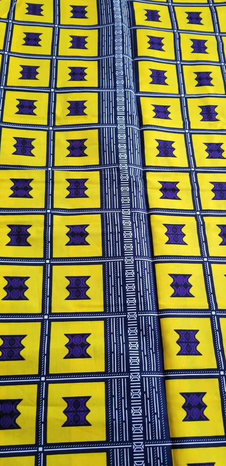 Assorted motif vibrant Yellow African Print fabric ~2 yds $12(stool morif)