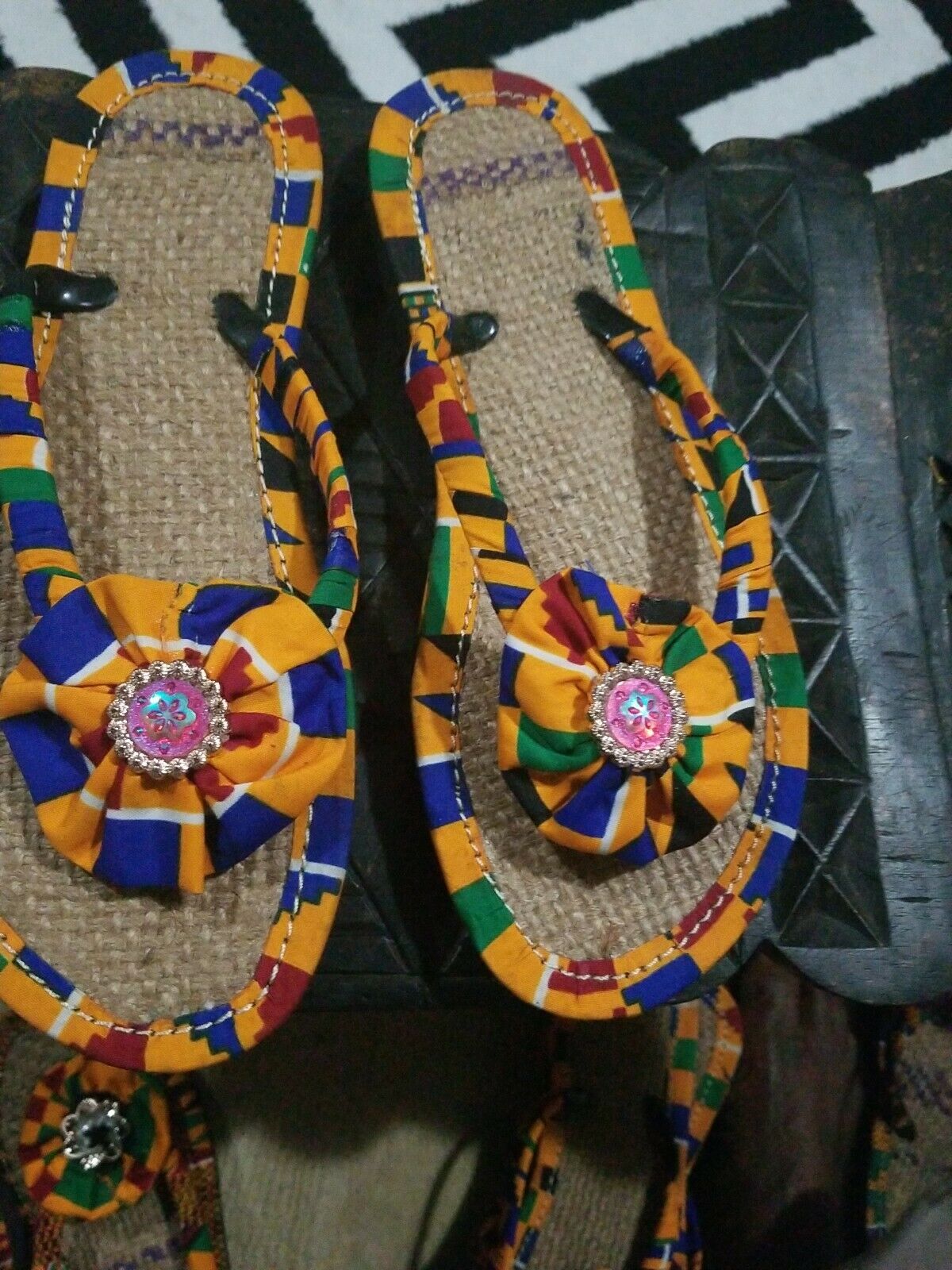 Handmade Kente Slippers with Denim Accents~Size 10.5M(Fits US9-9.5)~$25ea