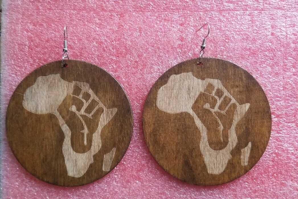 Black Power Fist Wood Women Fashion Dangle Earrings(BRN) ~$8