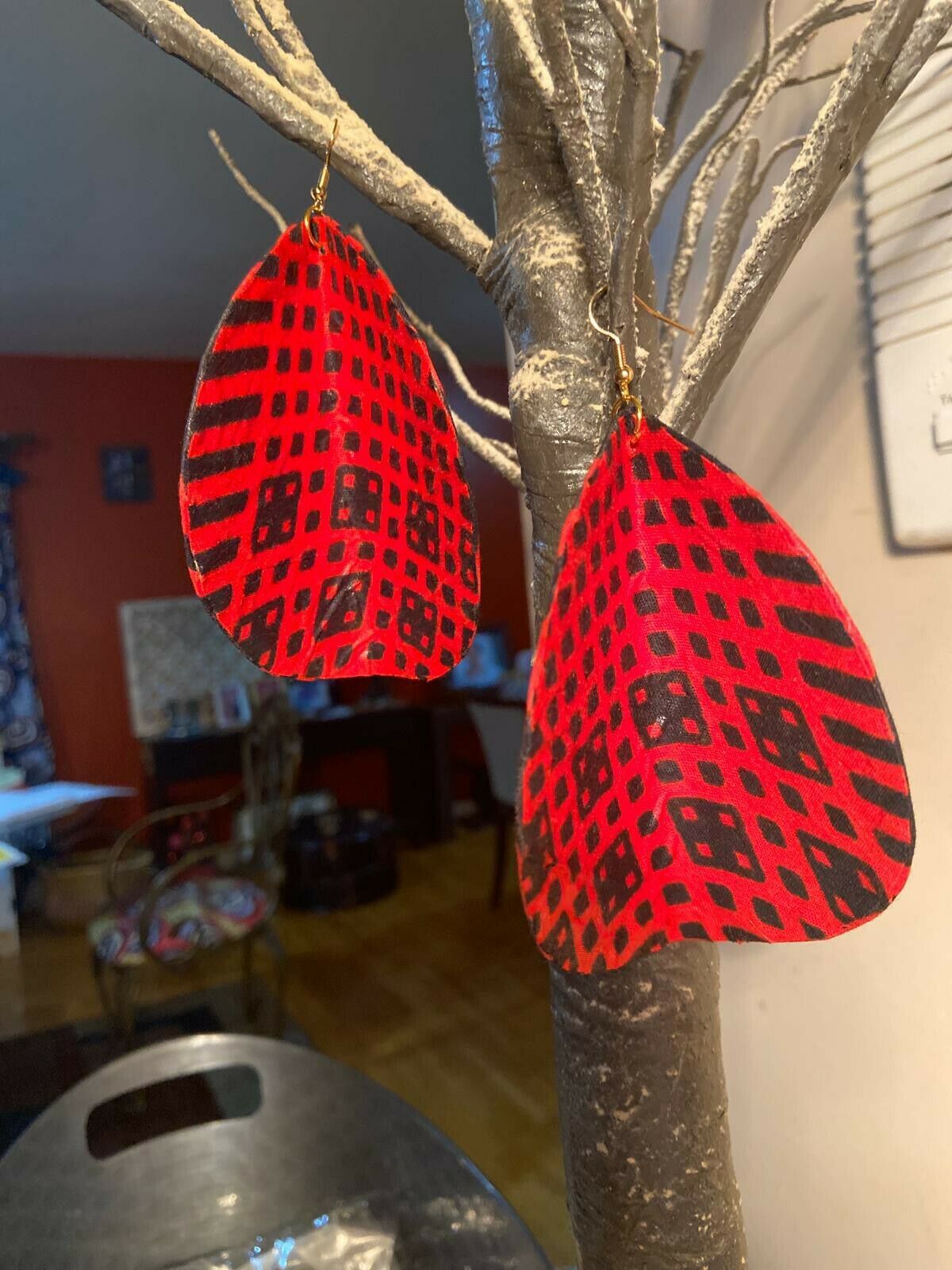 African Print Butterfly Earrings Red lady bug~ $12 Ships Free