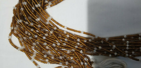 African waist beads Brown& white  Dazzling ~ very Long ..45-53inches long~2pc