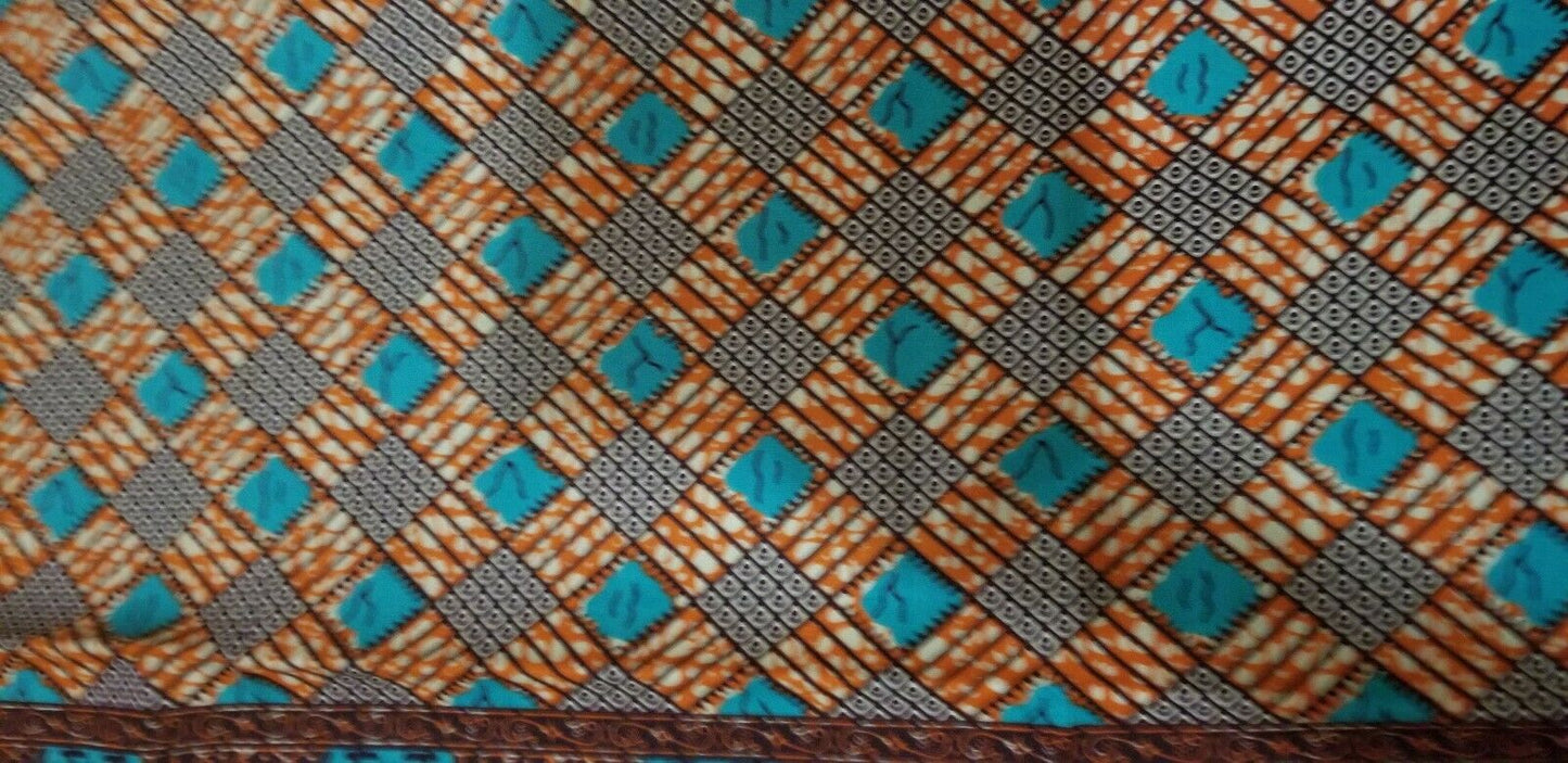African Print Green And Orange Multi 3yds