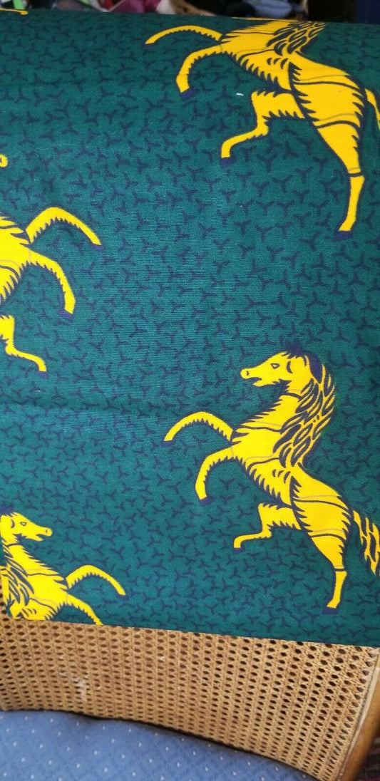 Green with Yellow horses African Print Fabric  100% .by the yard~.$15per 2yards