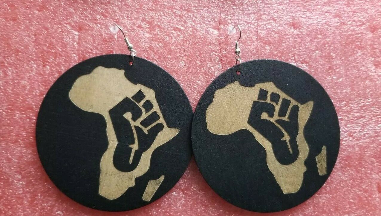 Black Power Fist Wood Women Fashion Dangle Earrings(bLK) ~$8