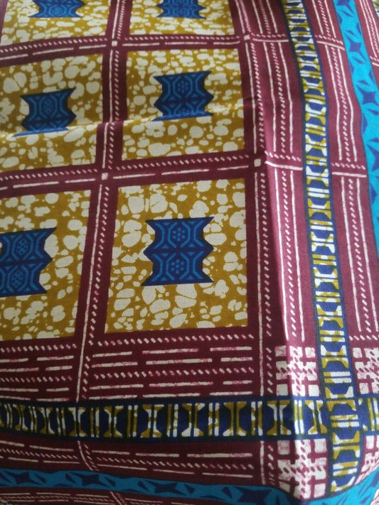 Blue MULTICOLOR African Wax Print 100% Cotton Fabric ~4yards,44" INCHES