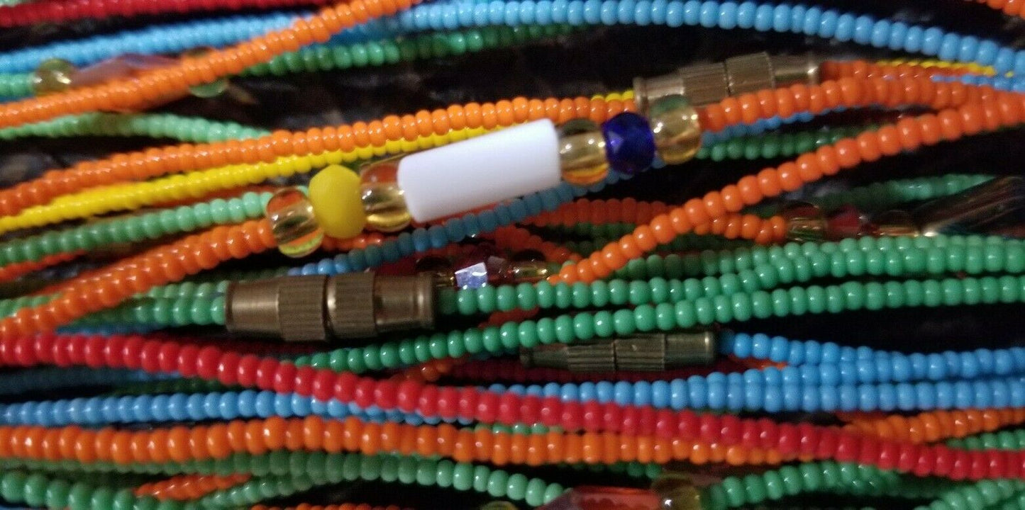 NEW  BEAUTIFUL MULTI-COLORED SUPER TINY WAIST BEADS $5 PER  STRAND(47inches)