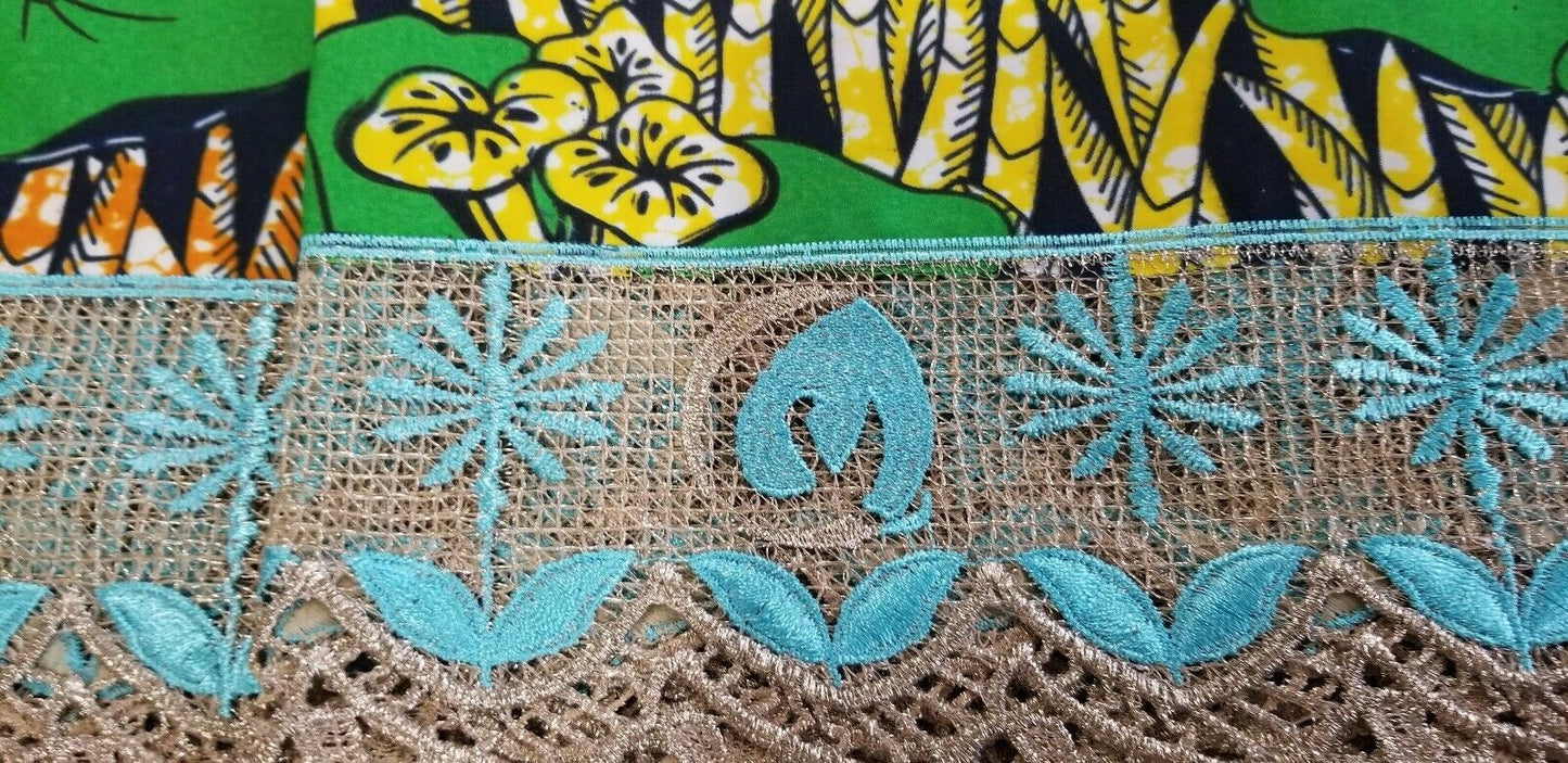 Green Multi Color African Print. Lace over Print Design ..$12.50 per yard