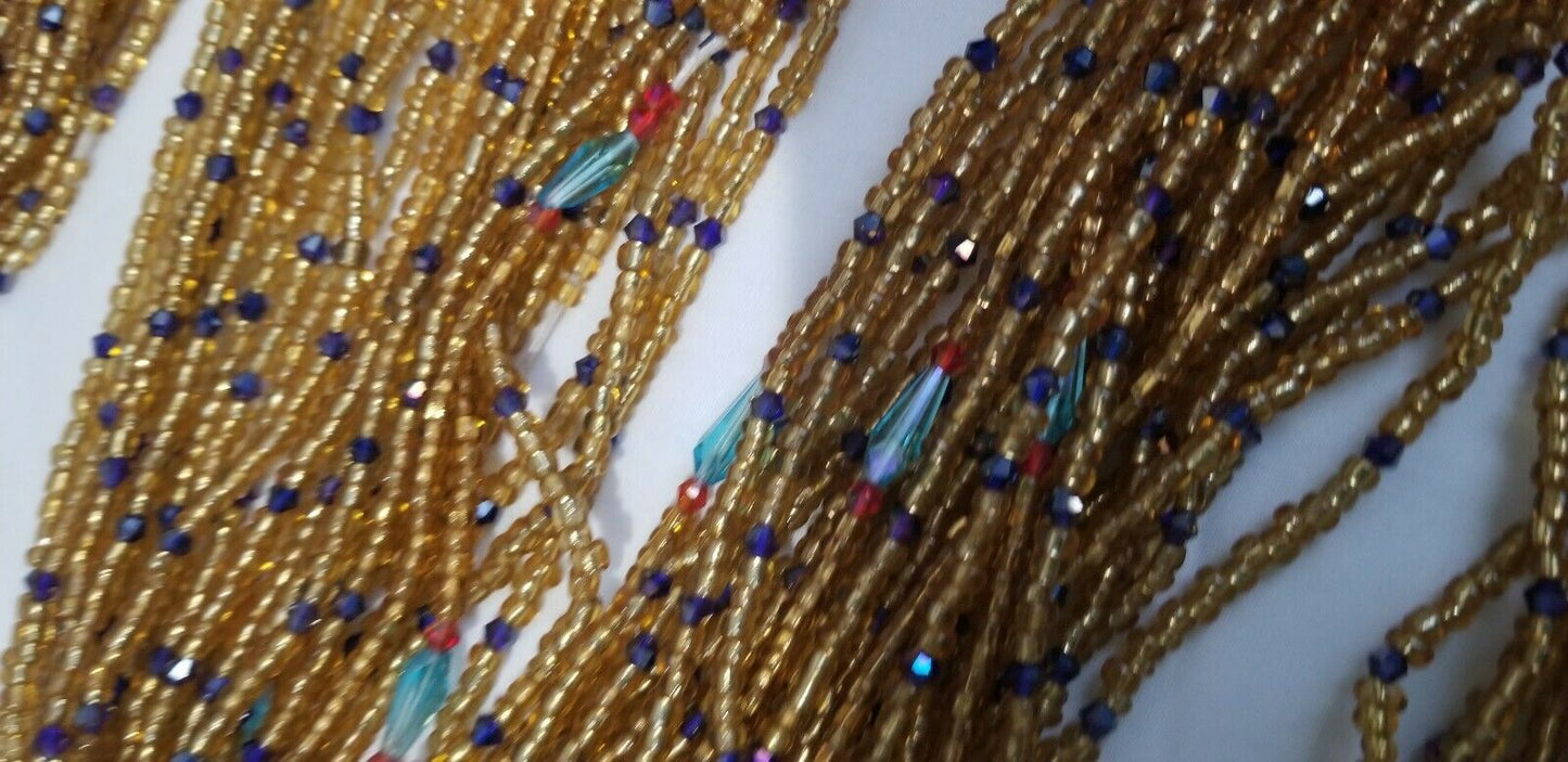 Amber Colored African waist Beads Long With Decorative Accents#2(.46"-53")