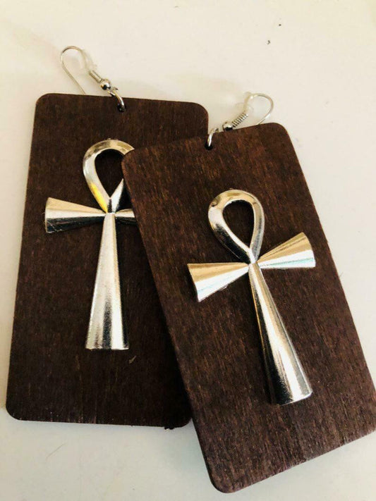 Wood and ankh Earrings