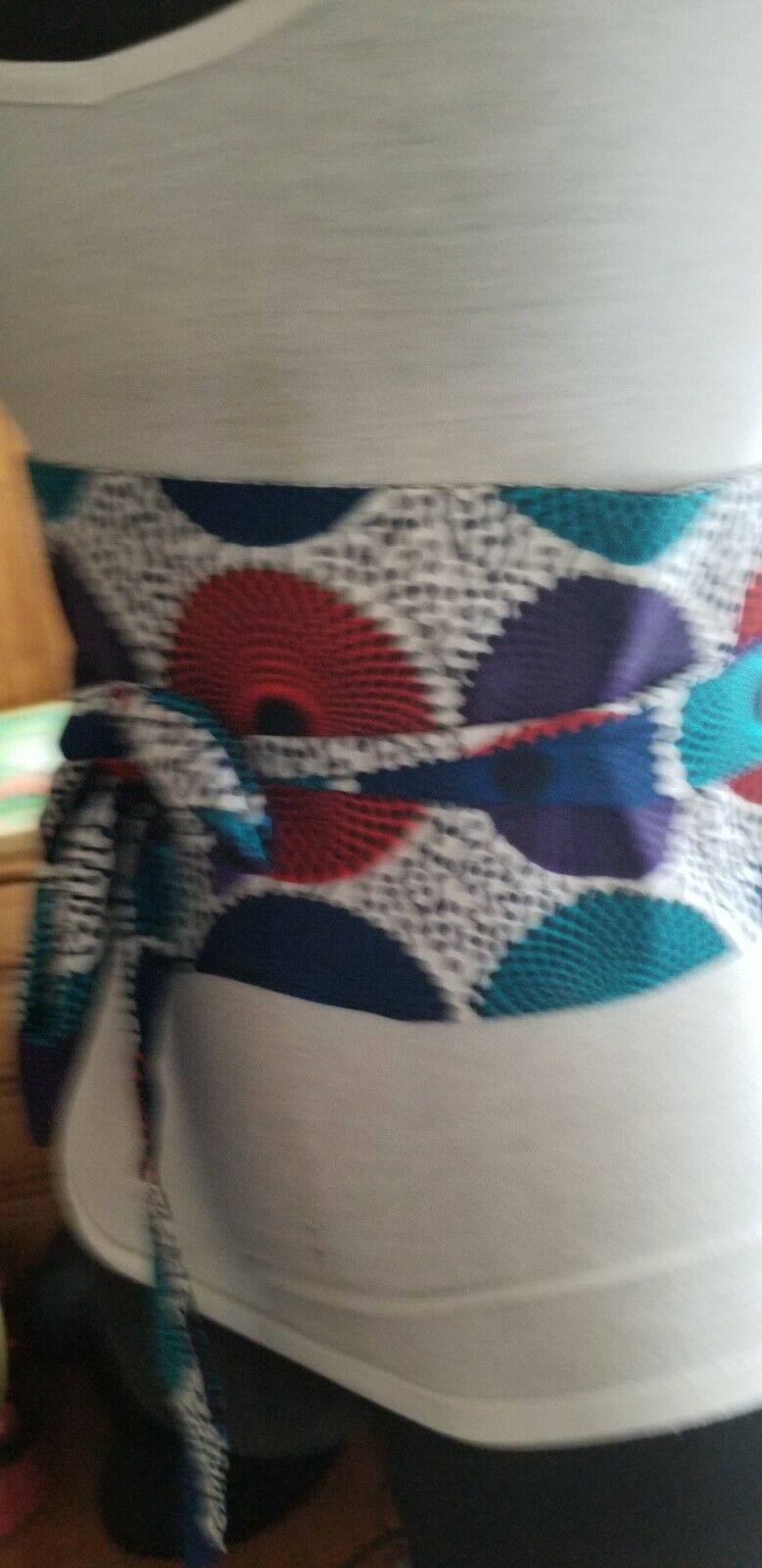 African PRINT WIDE BELT wrap&Tie ~blue and White Multi