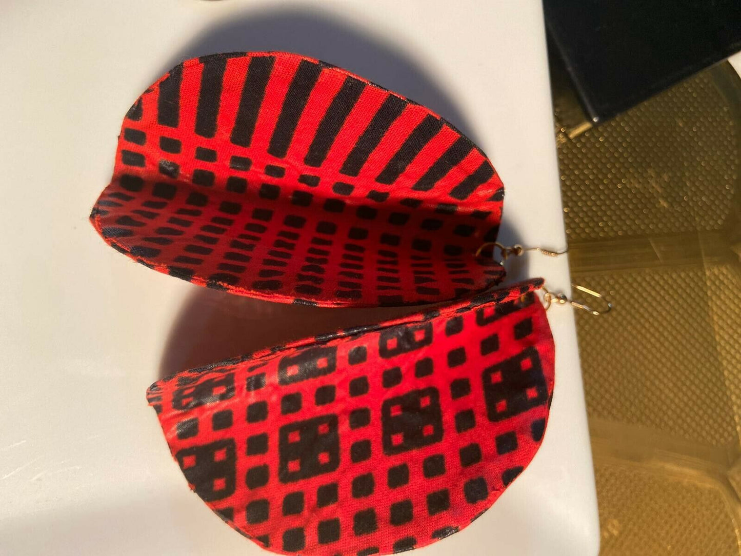 African Print Butterfly Earrings Red lady bug~ $12 Ships Free