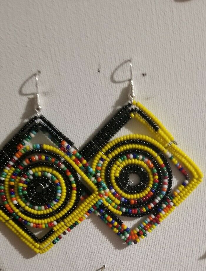 Maasai earrings, masai jewelry  all hand made   Yellow,Red,Green Rasta ~4pairs