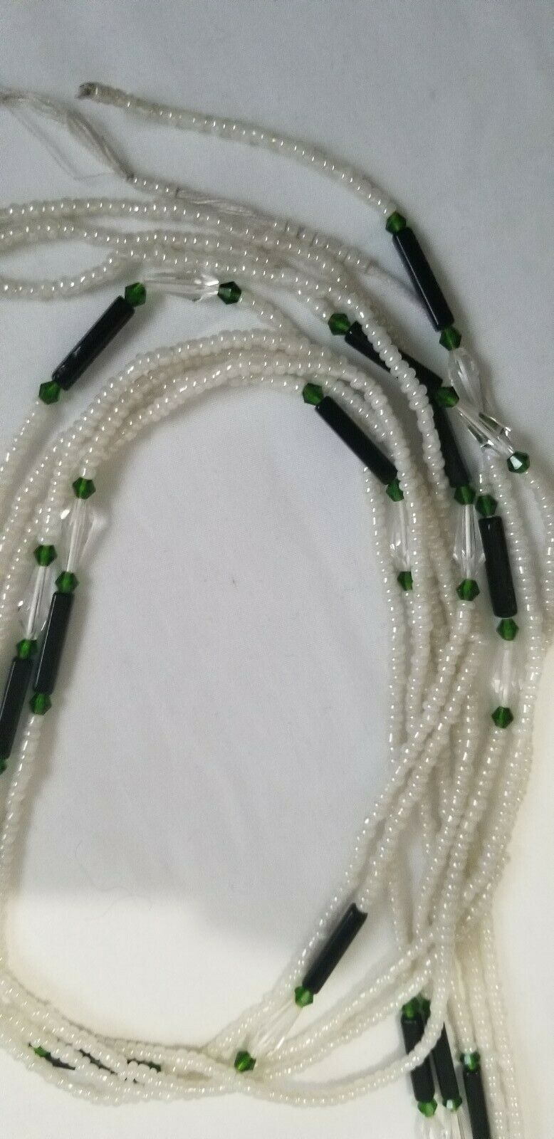 African Waist Beads(Green Crystal and Green accentBeads on White )(.46"-53")