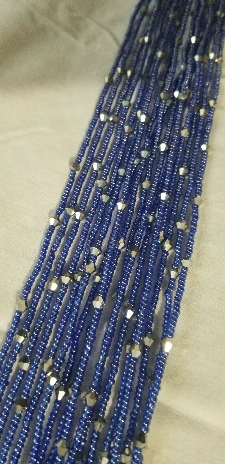 Tiny Navy Blue Multi African waist Beads Long With Decorative Accents..46"-53"