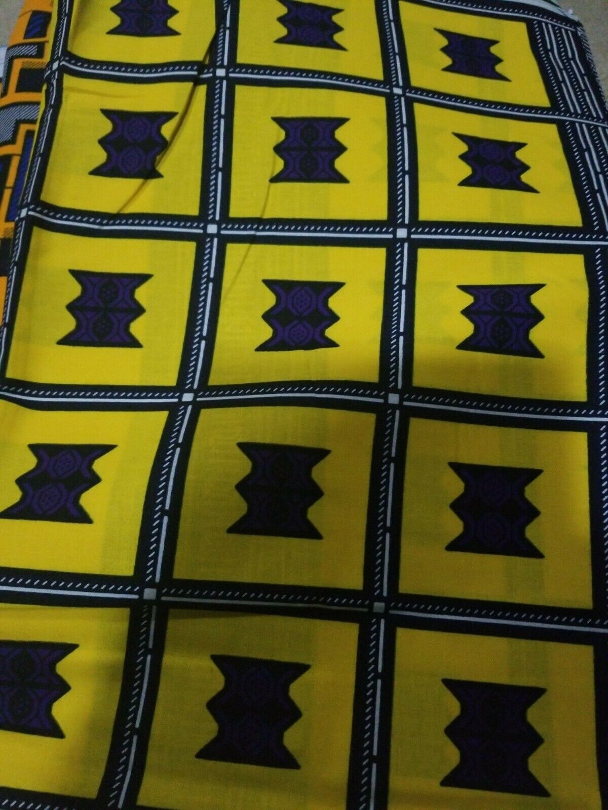 Assorted motif vibrant Yellow African Print fabric ~2 yds $12(stool morif)